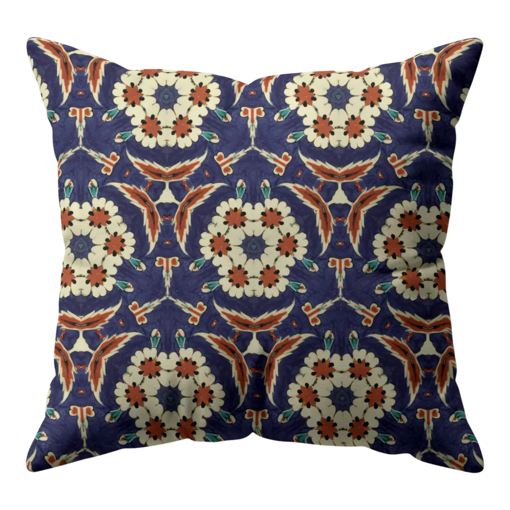 Navy Posy Rosette cushion cover